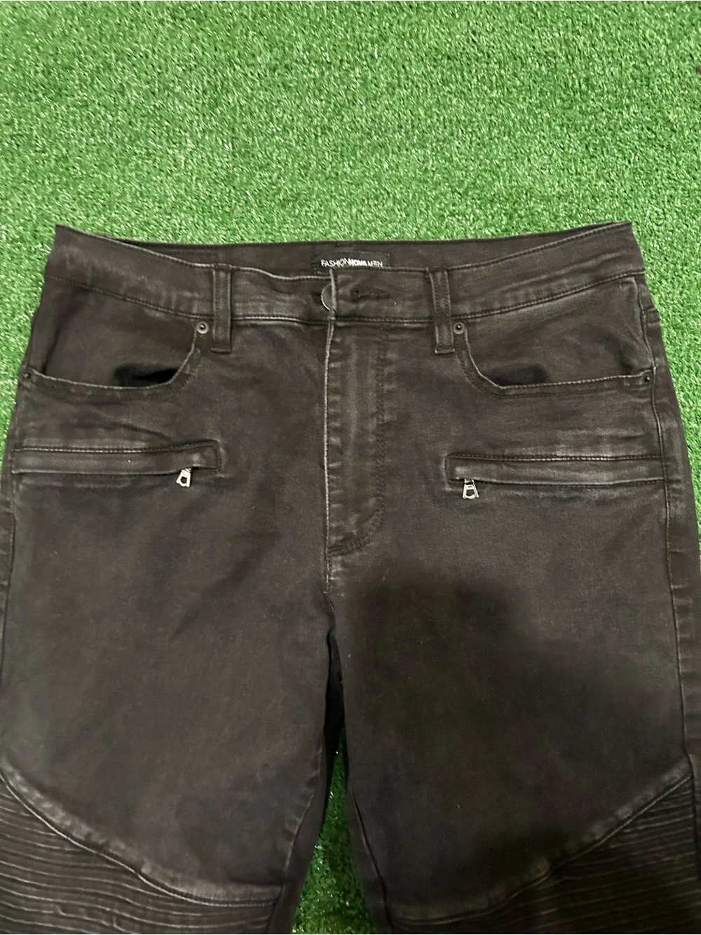 Fashion Nova Men Black Moto Biker Skinny Jeans Size 32